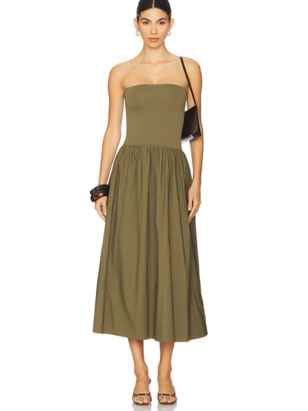 Pistola Mavo Strapless Midi Dress in Rich Olive